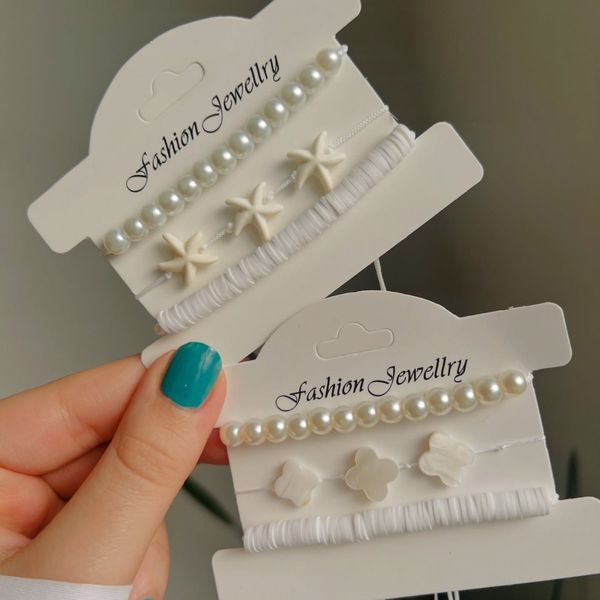 ست دستبند سه لاین دخترانه صدف و ستاره دریایی