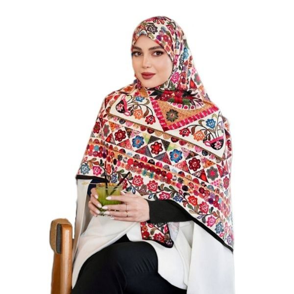 روسری زنانه ابریشم توییل کجراه قواره 140 مدل ملکه کد 07
