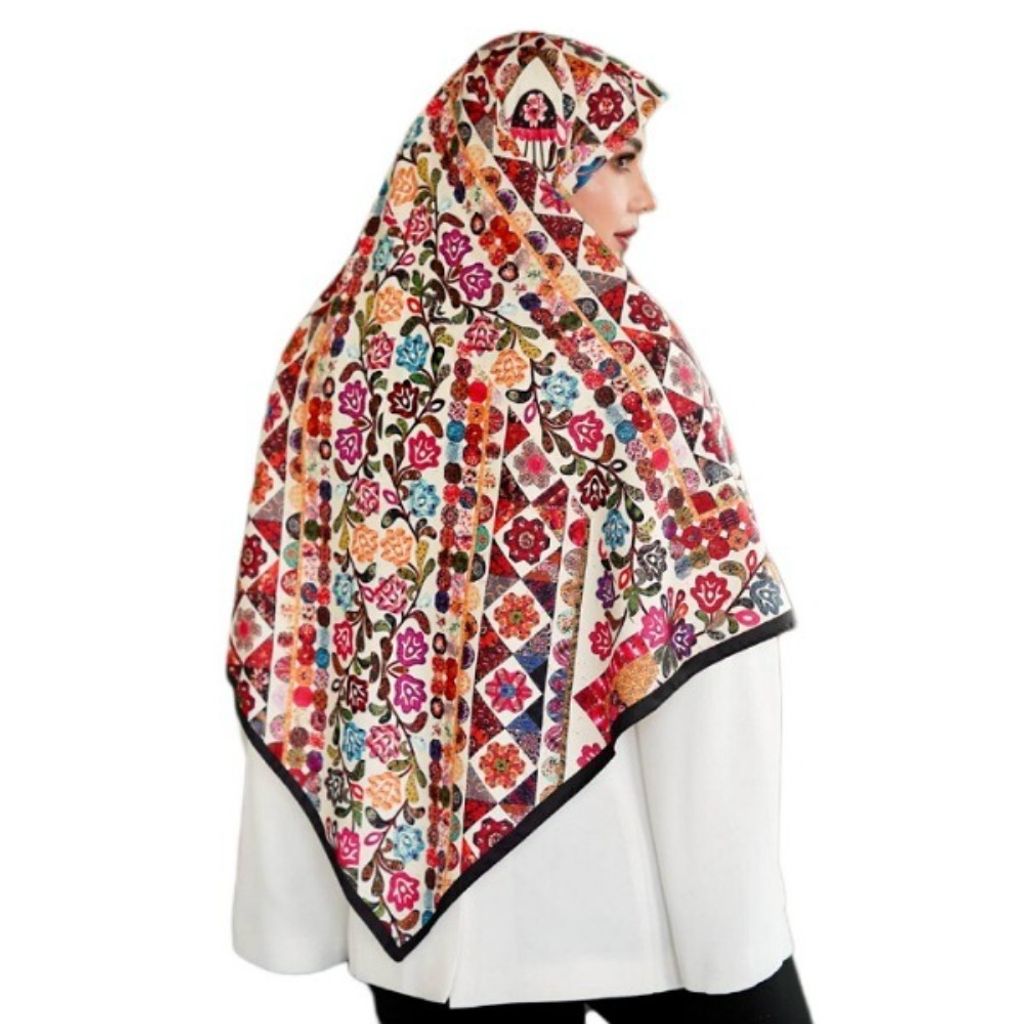خرید اینترنتی روسری زنانه ابریشم توییل کجراه قواره 140 مدل ملکه کد 07