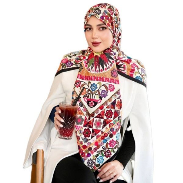 روسری زنانه ابریشم توییل کجراه قواره 140 مدل ملکه کد 07