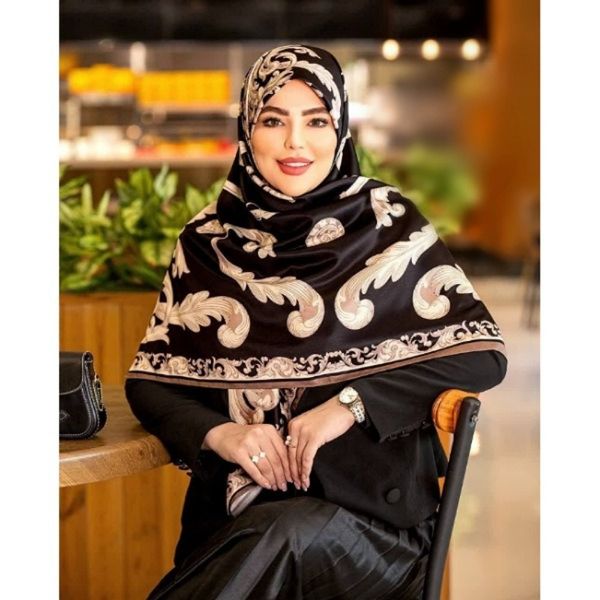 روسری زنانه ابریشم توییل کجراه قواره 140 مدل مروارید کد 09