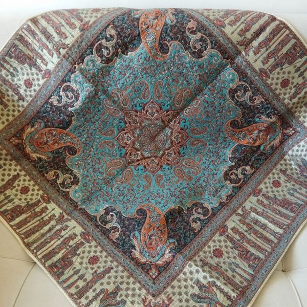 رومیزی ترمه فیروزه ای r25