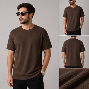 تیشرت مردانه یقه گرد ساده بیسکویتی قهوه ای