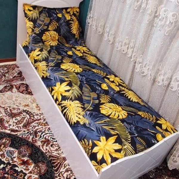 روتختی یک نفره ملحفه یک نفره برگ پاییزی طرح هاوایی طلایی سبز روکش تشک یک نفره