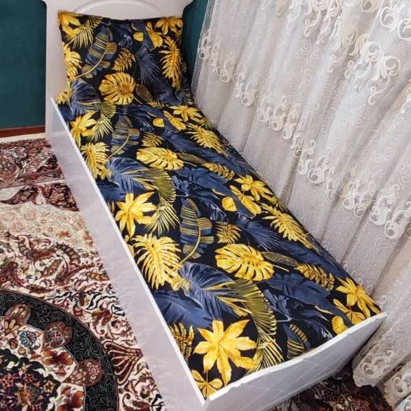 روتختی یک نفره ملحفه یک نفره برگ پاییزی طرح هاوایی طلایی سبز روکش تشک یک نفره
