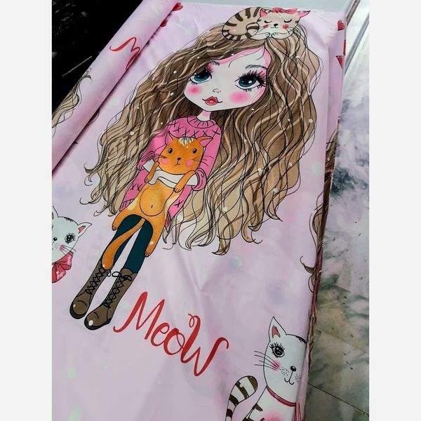 پارچه صورتی دخترانه موفری پارچه روتختی دخترانه پارچه ملحفه دخترانه موفرفری