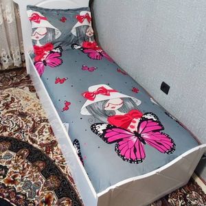 خرید آنلاین روتختی دخترانه طوسی صورتی یک نفره نیم ست یکفره دخترانه پروانه