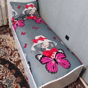 فروش اینترنتی روتختی دخترانه طوسی صورتی یک نفره نیم ست یکفره دخترانه پروانه
