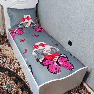 خرید اینترنتی روتختی دخترانه طوسی صورتی یک نفره نیم ست یکفره دخترانه پروانه
