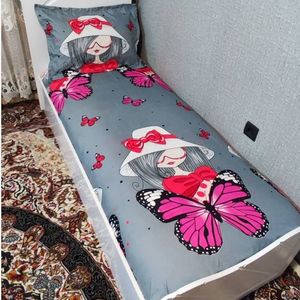 خرید انلاین روتختی دخترانه طوسی صورتی یک نفره نیم ست یکفره دخترانه پروانه