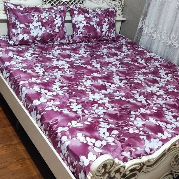 روتختی دو نفره روکش تشک روکش تخت دونفره روتختی صورتی زرشکی گل سفید