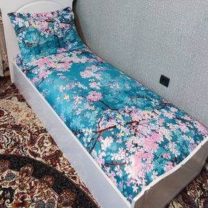 فروش اینترنتی روتختی یک نفره طرح شکوفه صورتی زمینه فیروزه ای