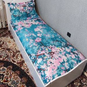 قیمت ارزان روتختی یک نفره طرح شکوفه صورتی زمینه فیروزه ای
