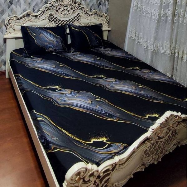 روتختی دونفره مشکی خط طلایی سایه طوسی محلفه کش دار دونفره3
