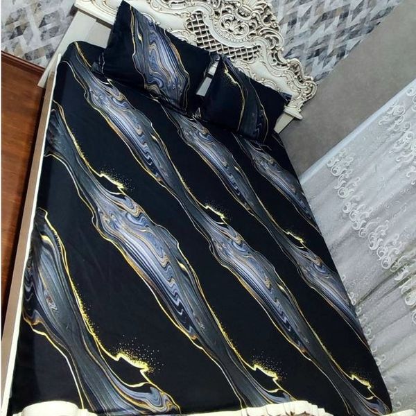 روتختی دونفره مشکی خط طلایی سایه طوسی محلفه کش دار دونفره3