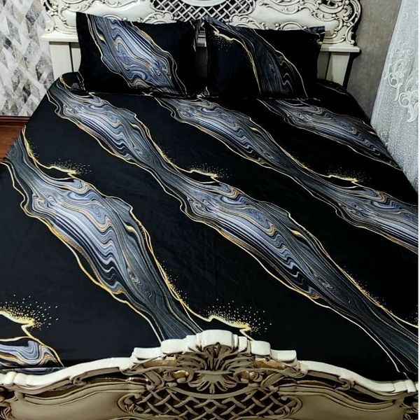 روتختی دونفره مشکی خط طلایی سایه طوسی محلفه کش دار دونفره3