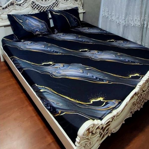 روتختی دونفره مشکی خط طلایی سایه طوسی محلفه کش دار دونفره3
