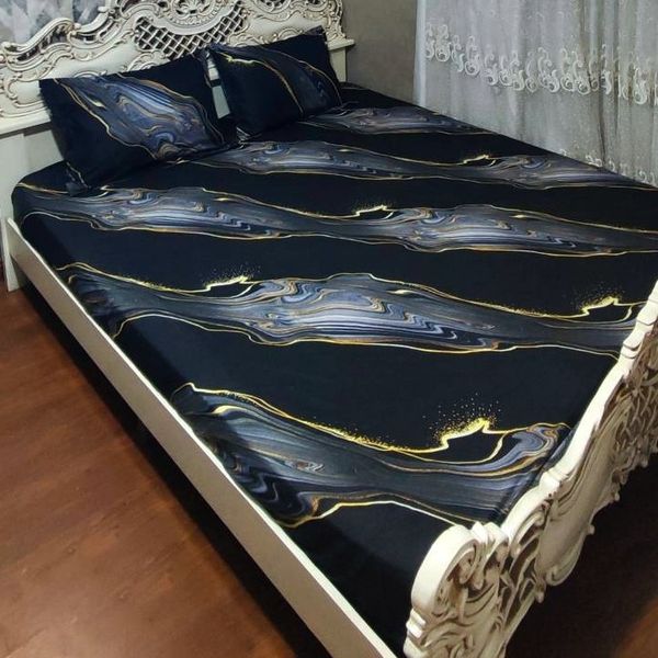روتختی دونفره مشکی خط طلایی سایه طوسی محلفه کش دار دونفره3