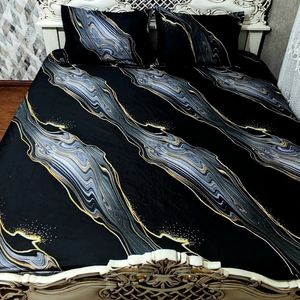 مشخصات روتختی دونفره مشکی خط طلایی سایه طوسی محلفه کش دار دونفره