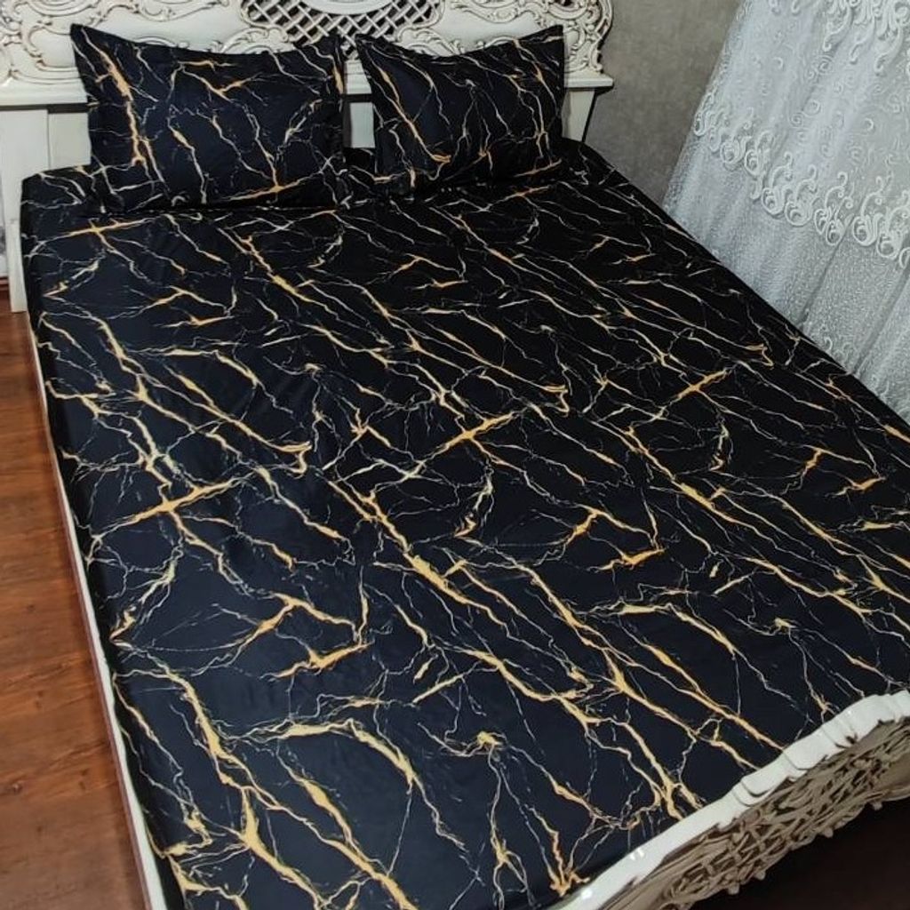خرید آنلاین روتختی ملحفه دونفره ماربل مشکی