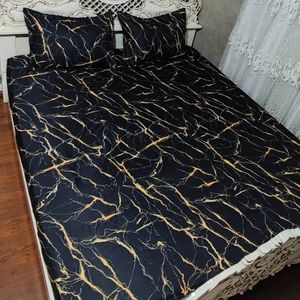 خرید آنلاین روتختی ملحفه دونفره ماربل مشکی
