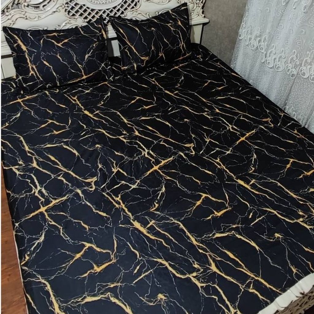 خرید اینترنتی روتختی ملحفه دونفره ماربل مشکی