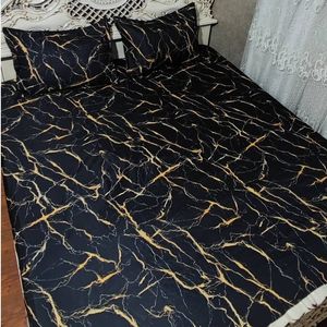 خرید اینترنتی روتختی ملحفه دونفره ماربل مشکی