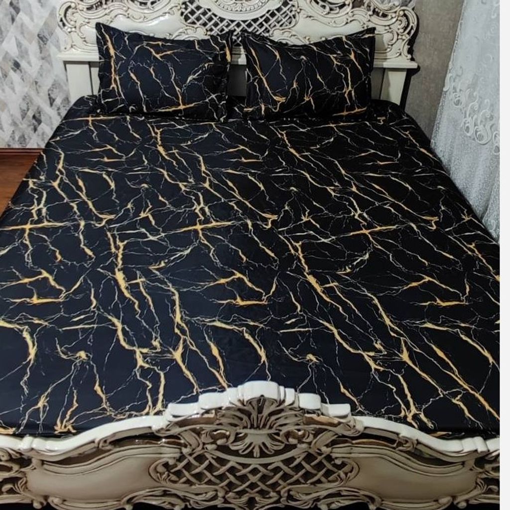 فروش اینترنتی روتختی ملحفه دونفره ماربل مشکی