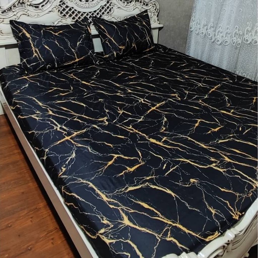 مشخصات روتختی ملحفه دونفره ماربل مشکی