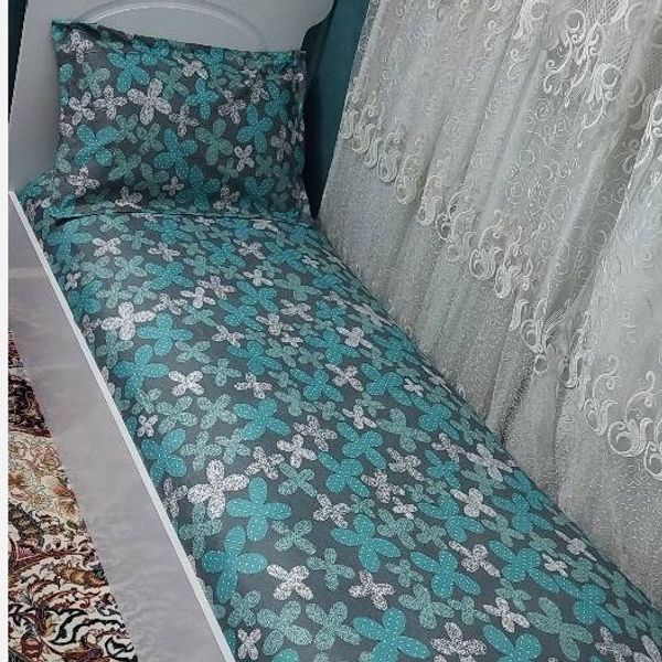 روتختی یک نفره کش دوزی پاییزی روکش تشک یکنفره ابی فیروزه ای طوسی