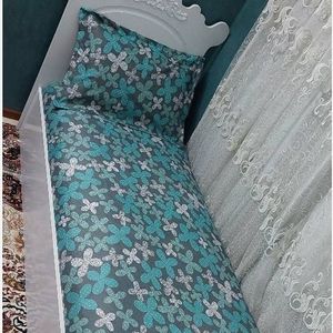 خرید اینترنتی روتختی یک نفره کش دوزی پاییزی روکش تشک یکنفره ابی فیروزه ای طوسی