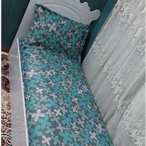 روتختی یک نفره کش دوزی پاییزی روکش تشک یکنفره ابی فیروزه ای طوسی