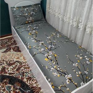 روتختی یک نفره طوسی طرح شکوفه گل دار نیم ست