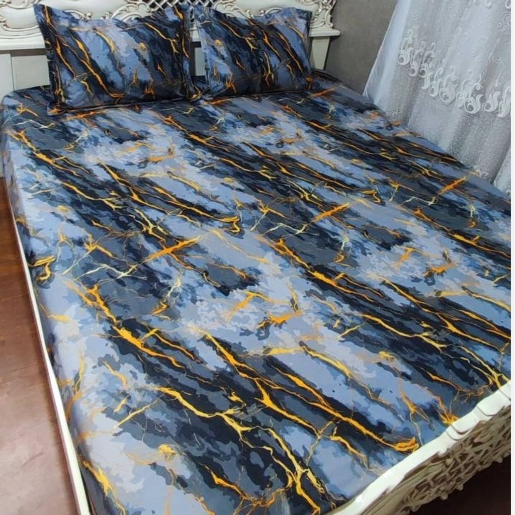 مشخصات رو تختی نیم ست طرح ماربل طوسی طلایی دونفره