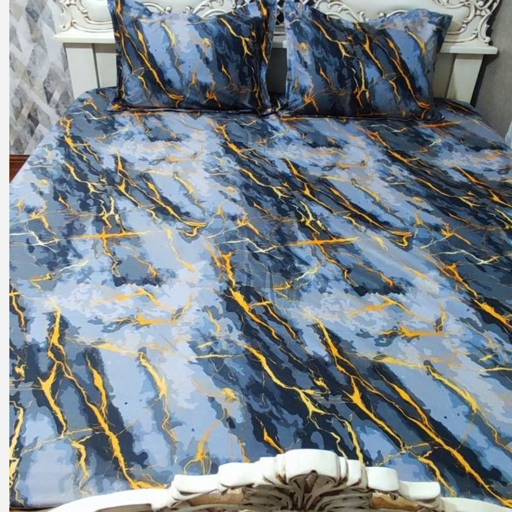 خرید اینترنتی رو تختی نیم ست طرح ماربل طوسی طلایی دونفره