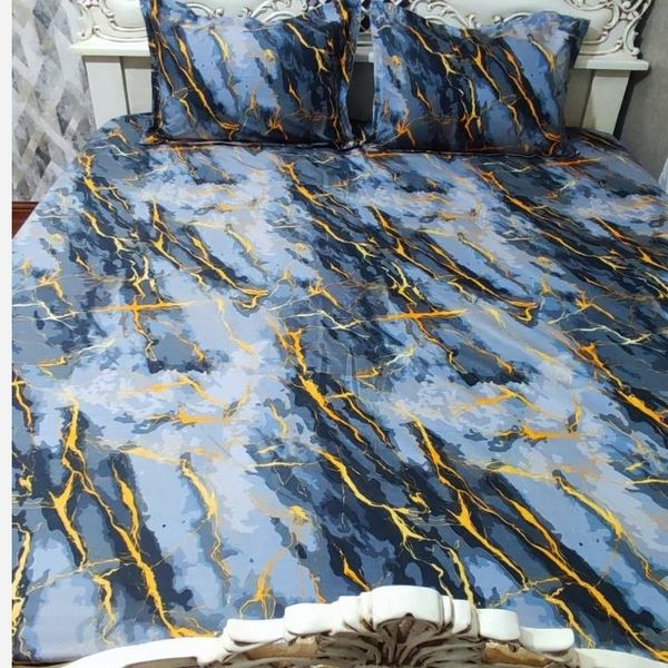 رو تختی نیم ست طرح ماربل طوسی طلایی دونفره