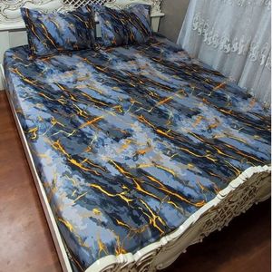 فروش اینترنتی رو تختی نیم ست طرح ماربل طوسی طلایی دونفره