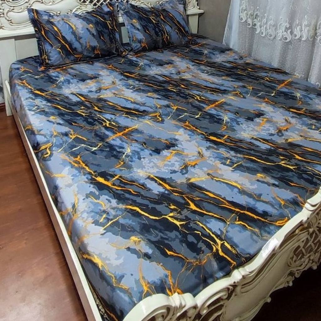 فروش اینترنتی رو تختی نیم ست طرح ماربل طوسی طلایی دونفره