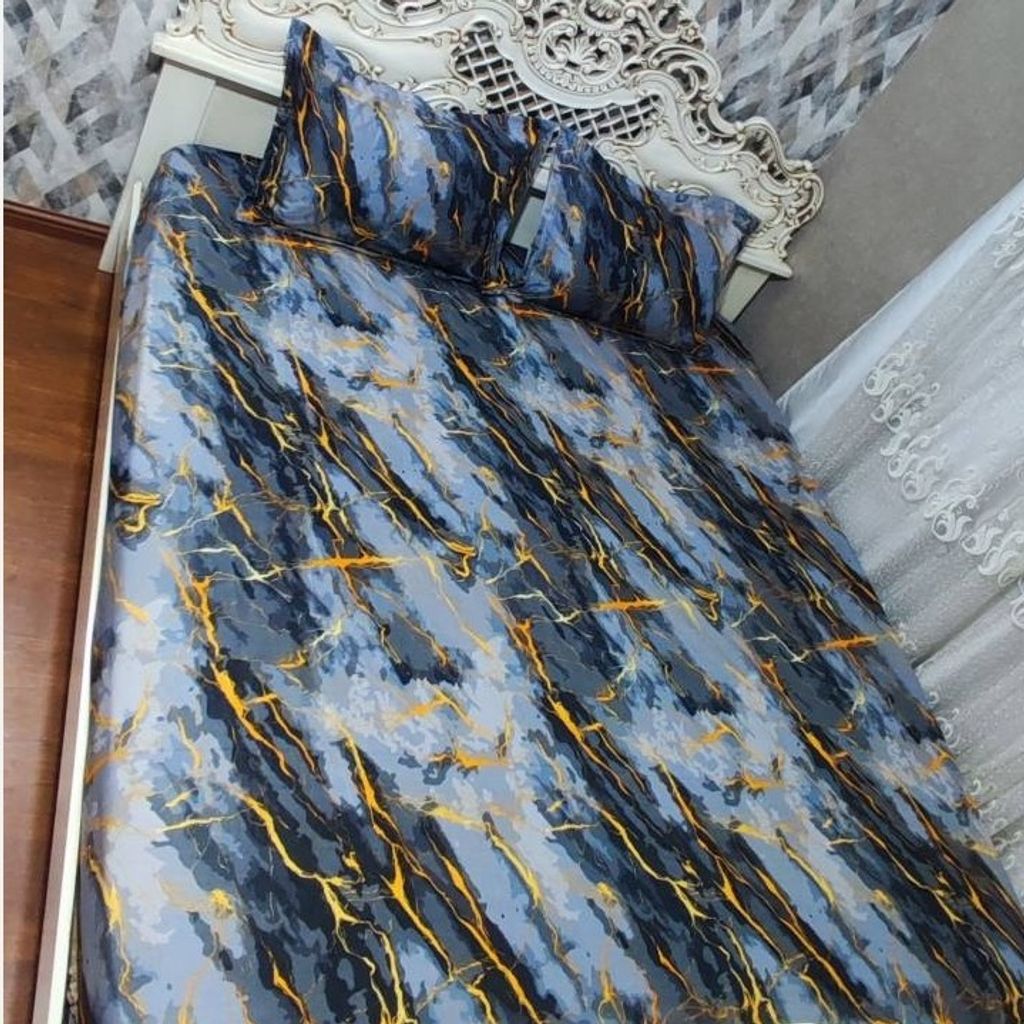 فروش اینترنتی رو تختی نیم ست طرح ماربل طوسی طلایی دونفره