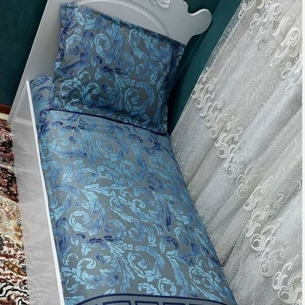 فروش اینترنتی روتختی یکنفره طرح ورساچ ابی طوسی یک نفره وراسچی برگ