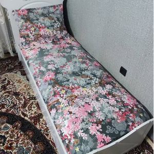 خرید اینترنتی ملافه ملحفه روتختی کشدار تشک تخت یک نفره  شکوفه زمینه سبز
