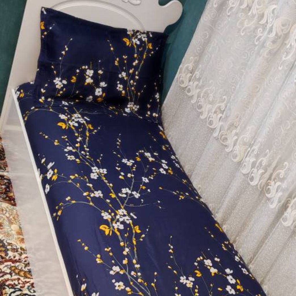 قیمت کاور کشدوزی شده تشک تخت تک نفره سورمه ای شکوفه