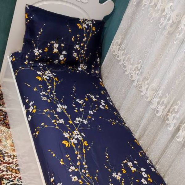 کاور کشدوزی شده تشک تخت تک نفره سورمه ای شکوفه