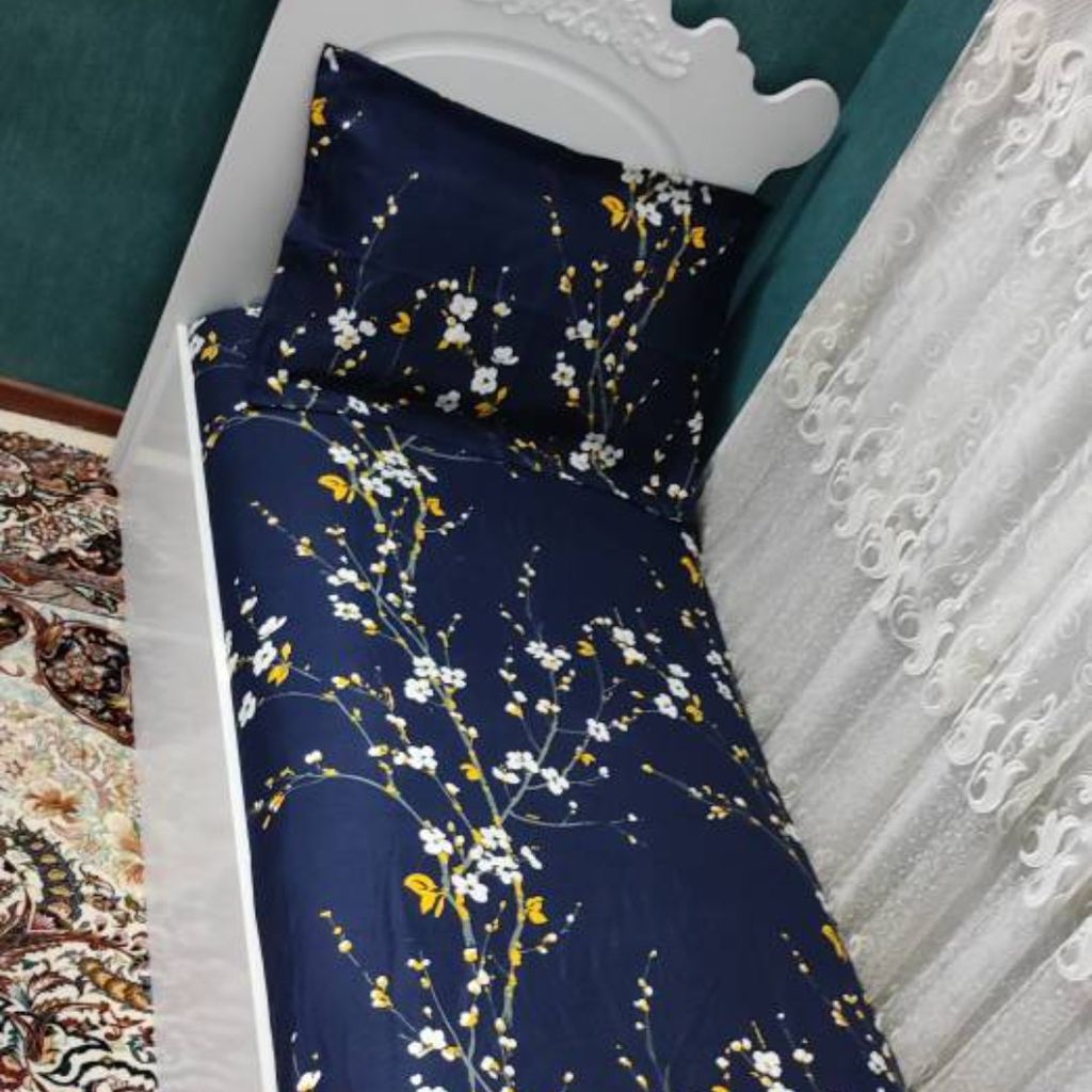 فروش اینترنتی کاور کشدوزی شده تشک تخت تک نفره سورمه ای شکوفه