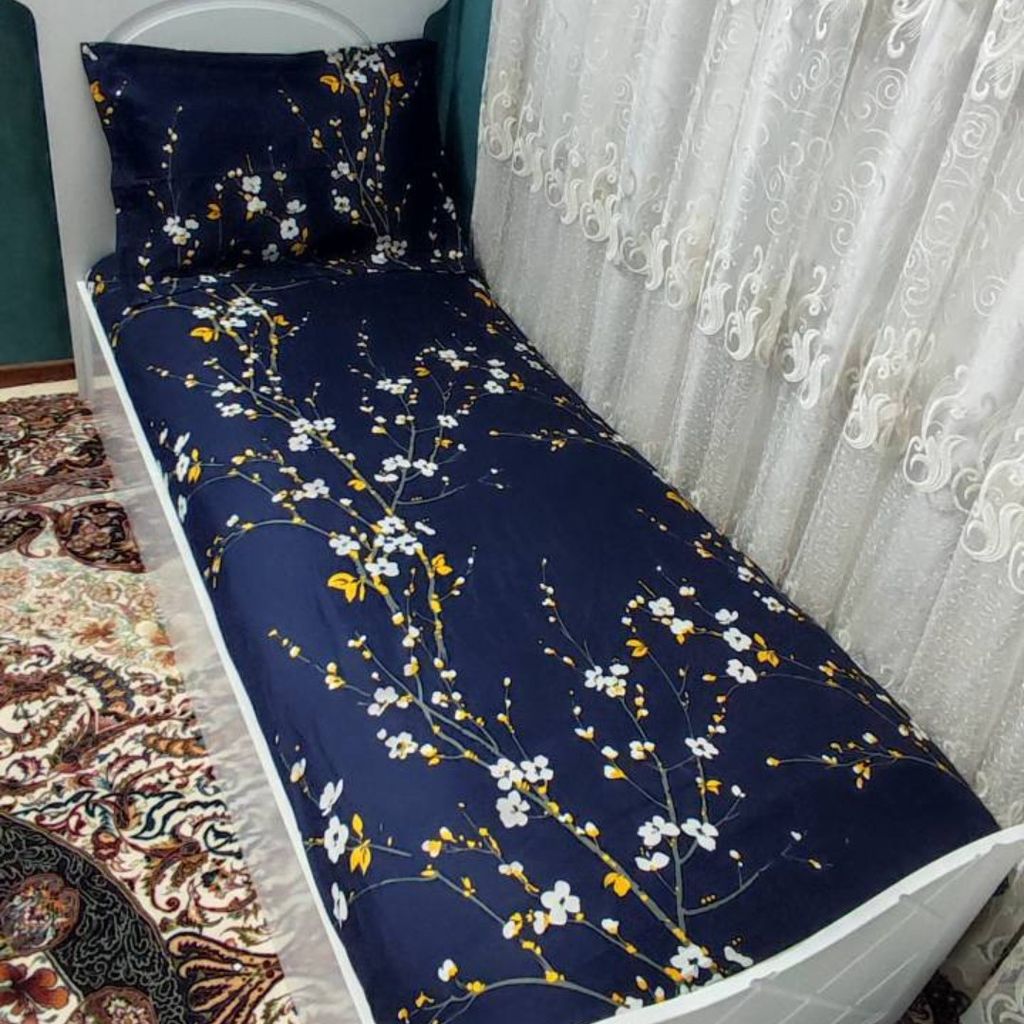 فروش اینترنتی کاور کشدوزی شده تشک تخت تک نفره سورمه ای شکوفه