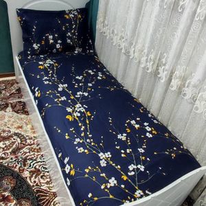 فروش اینترنتی کاور کشدوزی شده تشک تخت تک نفره سورمه ای شکوفه