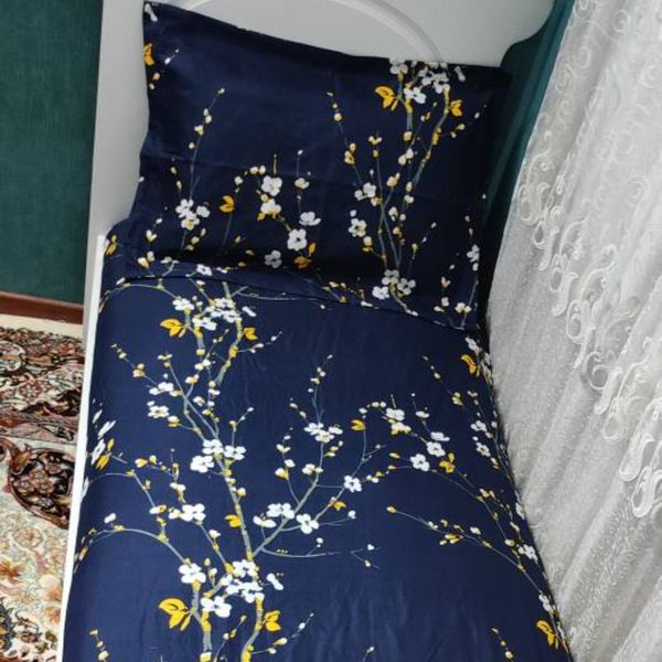 کاور کشدوزی شده تشک تخت تک نفره سورمه ای شکوفه