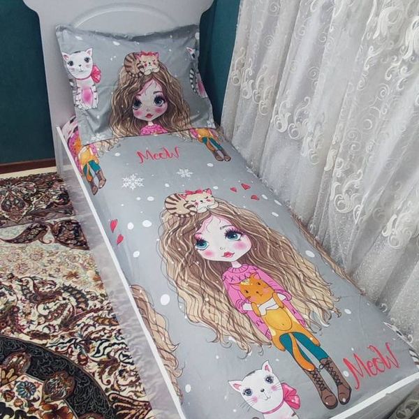 روتختی یک نفره دخترانه طوسی عروسکی مو فر فری توسی