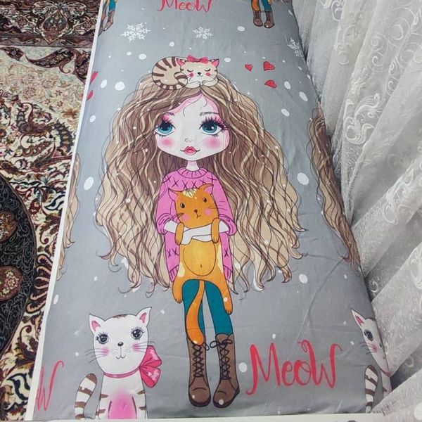 روتختی یک نفره دخترانه طوسی عروسکی مو فر فری توسی