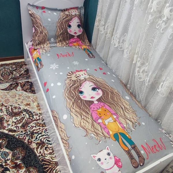 روتختی یک نفره دخترانه طوسی عروسکی مو فر فری توسی